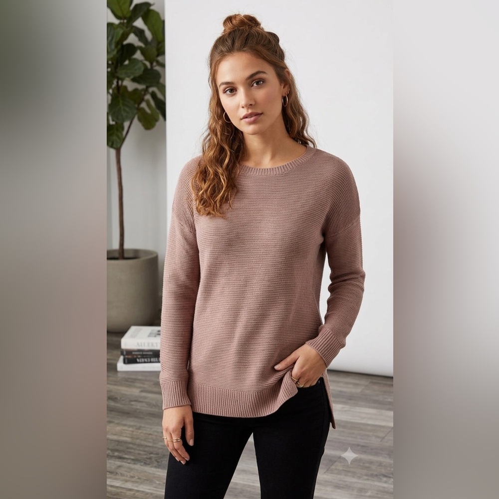 Denver Hayes Women's Crew Neck Sweater Thick Knit 100% Cotton with Split Hem